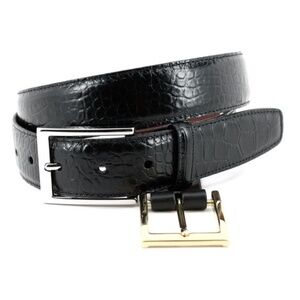 NWT, Torino Leather, Size 44  ALLIGATOR GRAIN EMBOSSED CALFSKIN BELT - BLACK